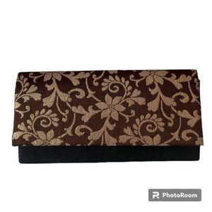 Vintage Embroidered Envelope Clutch Black, Brown and Gold